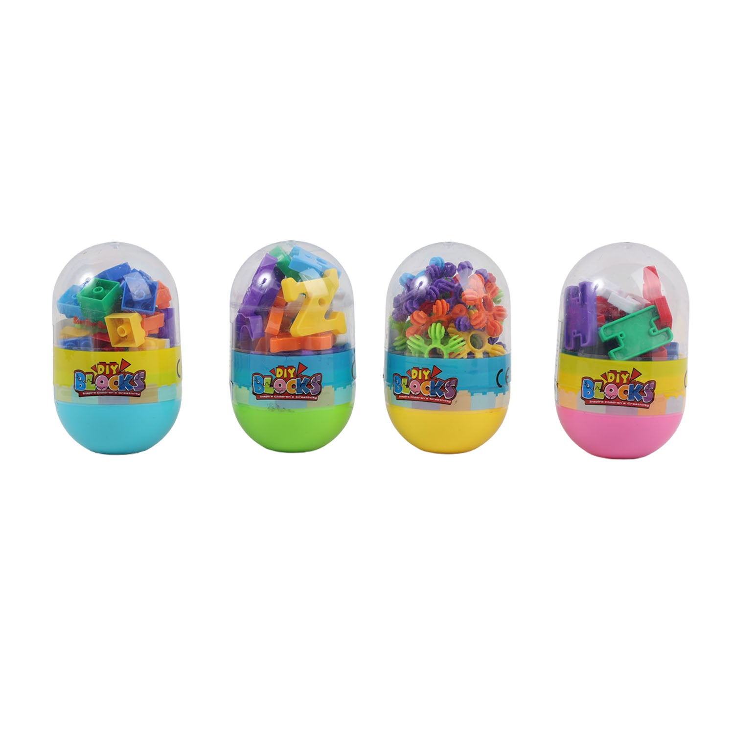 Small egg block set variety pack with four clear eggs of mixed color pieces