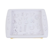 Cookie storage box tray with embossed cookie-shape cavities for molding