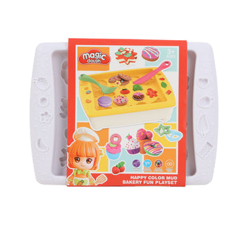 Cookie storage box with open tray, colorful molds and tools for kids’ play