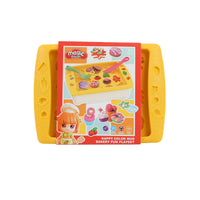Play storage box with yellow tray and colorful dessert-themed play set packaging