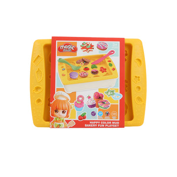 Play storage box with yellow tray and colorful dessert-themed play set packaging