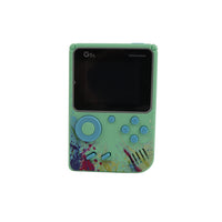Handheld gaming console in mint and blue with large D-pad and screen