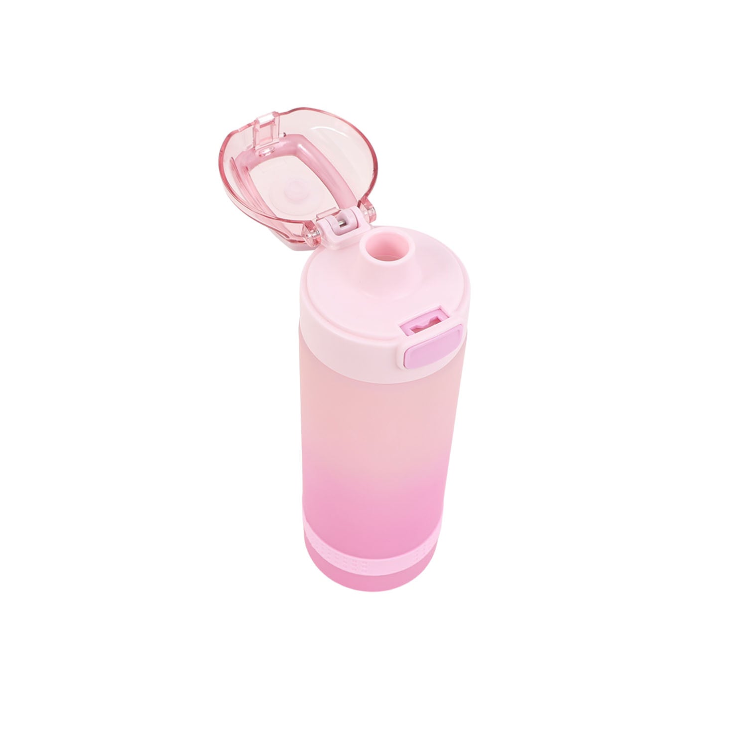 750ml pink plastic water bottle with open drinking spout and side latch