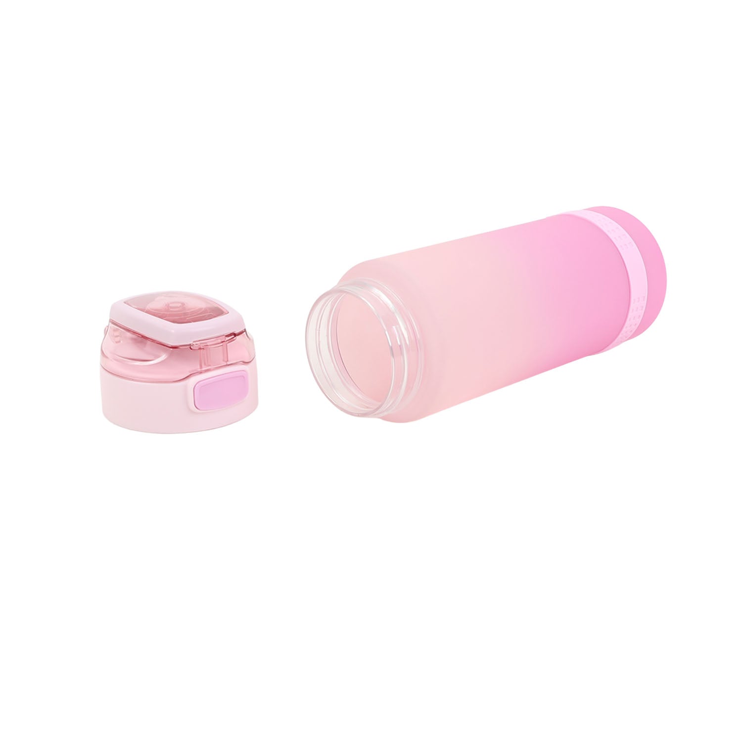 750ml pink plastic water bottle with open cap and side view