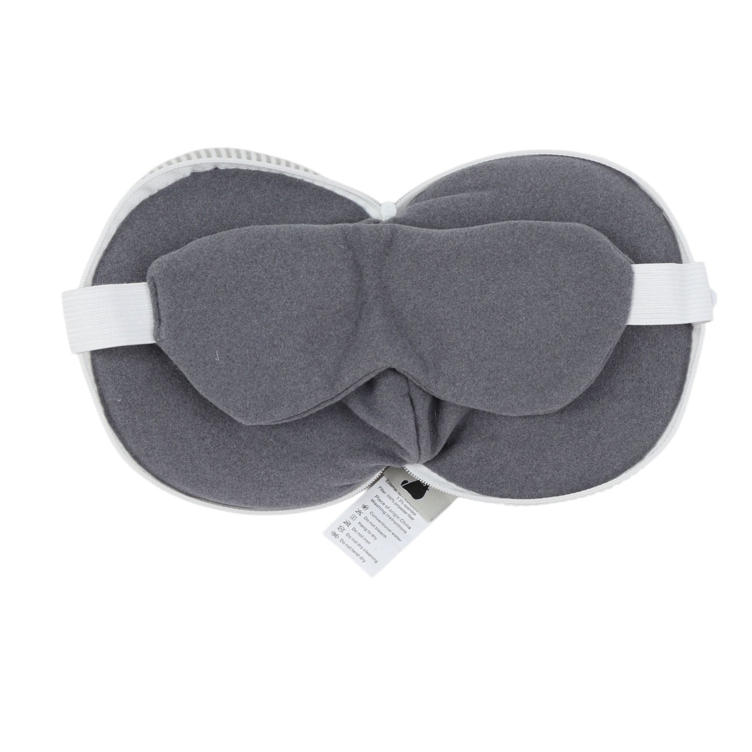 Gray eye mask with wide fabric strap and contoured center fold