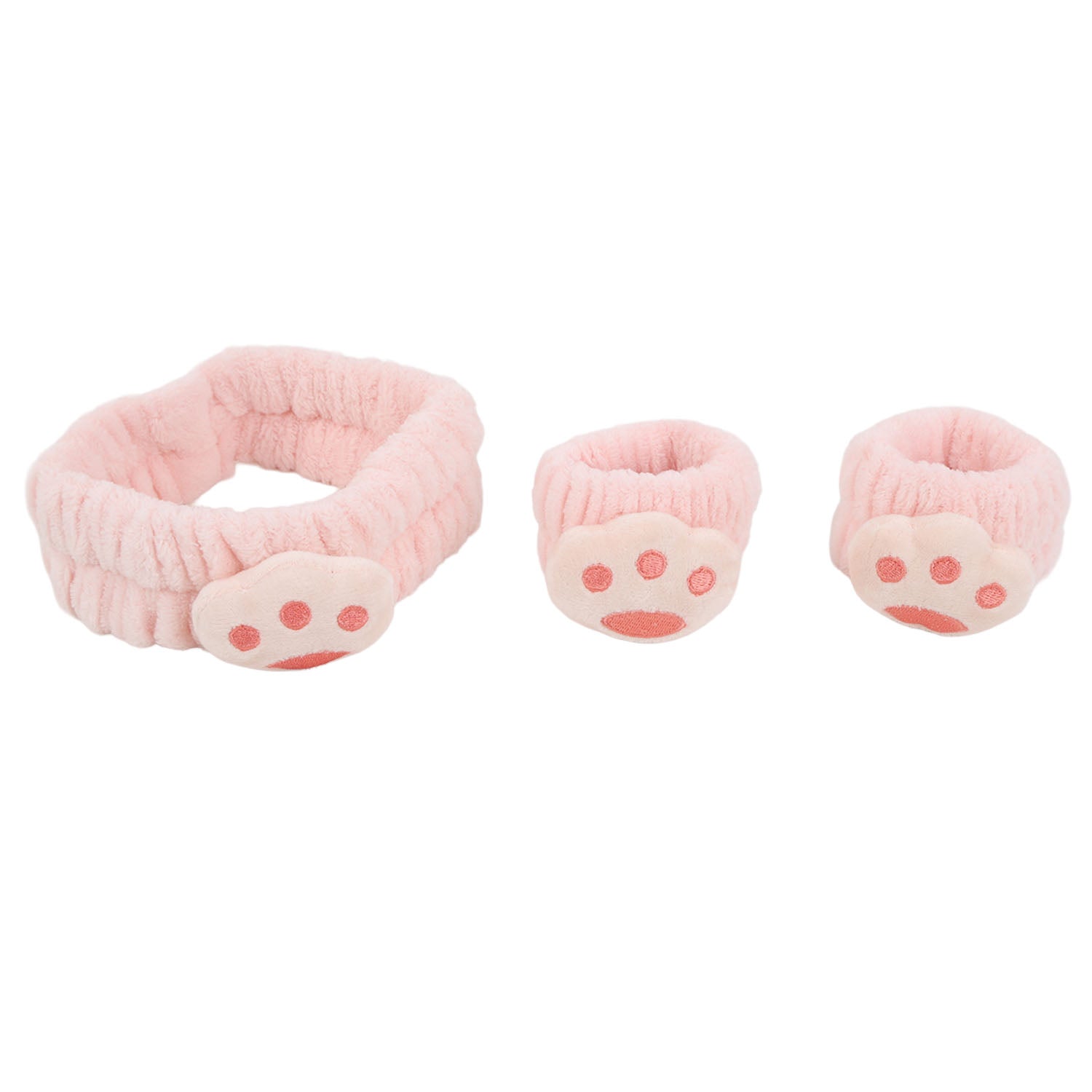 Blush pink plush headband and wristbands with bear paw print details