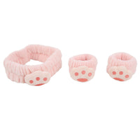 Blush pink plush headband and wristbands with bear paw print details