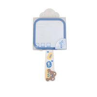 Square handle mirror with blue border and bear handle with cloud topper