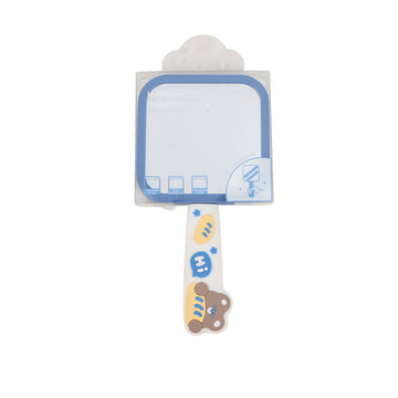 Square handle mirror with blue border and bear handle with cloud topper