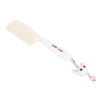 Off-white cat flat comb with metal chain and white cat keyring charm
