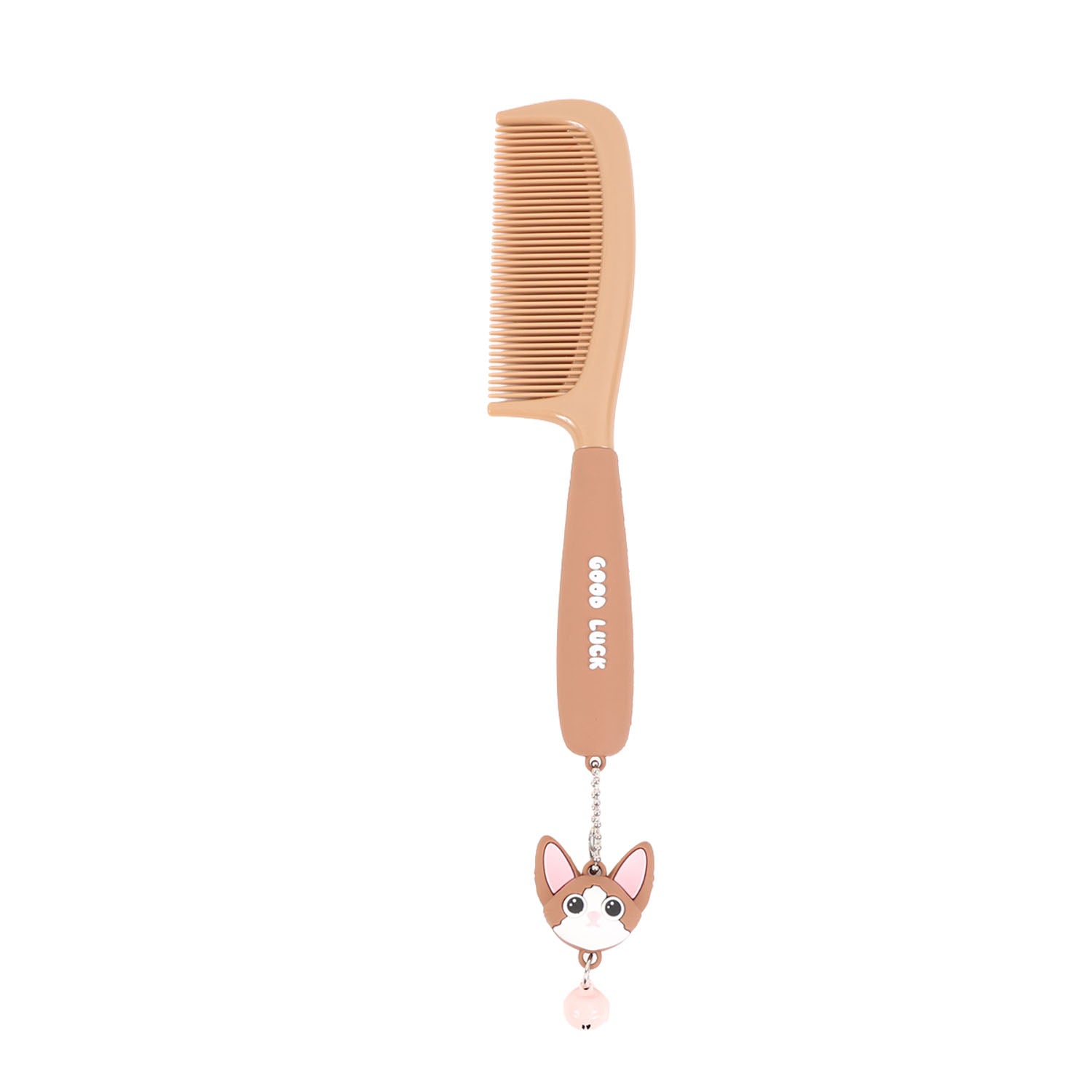 Brown cat flat comb with metal chain and cat keyring charm