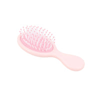Light pink oval cushion hair brush with dense pink bristles and heart-shaped pad