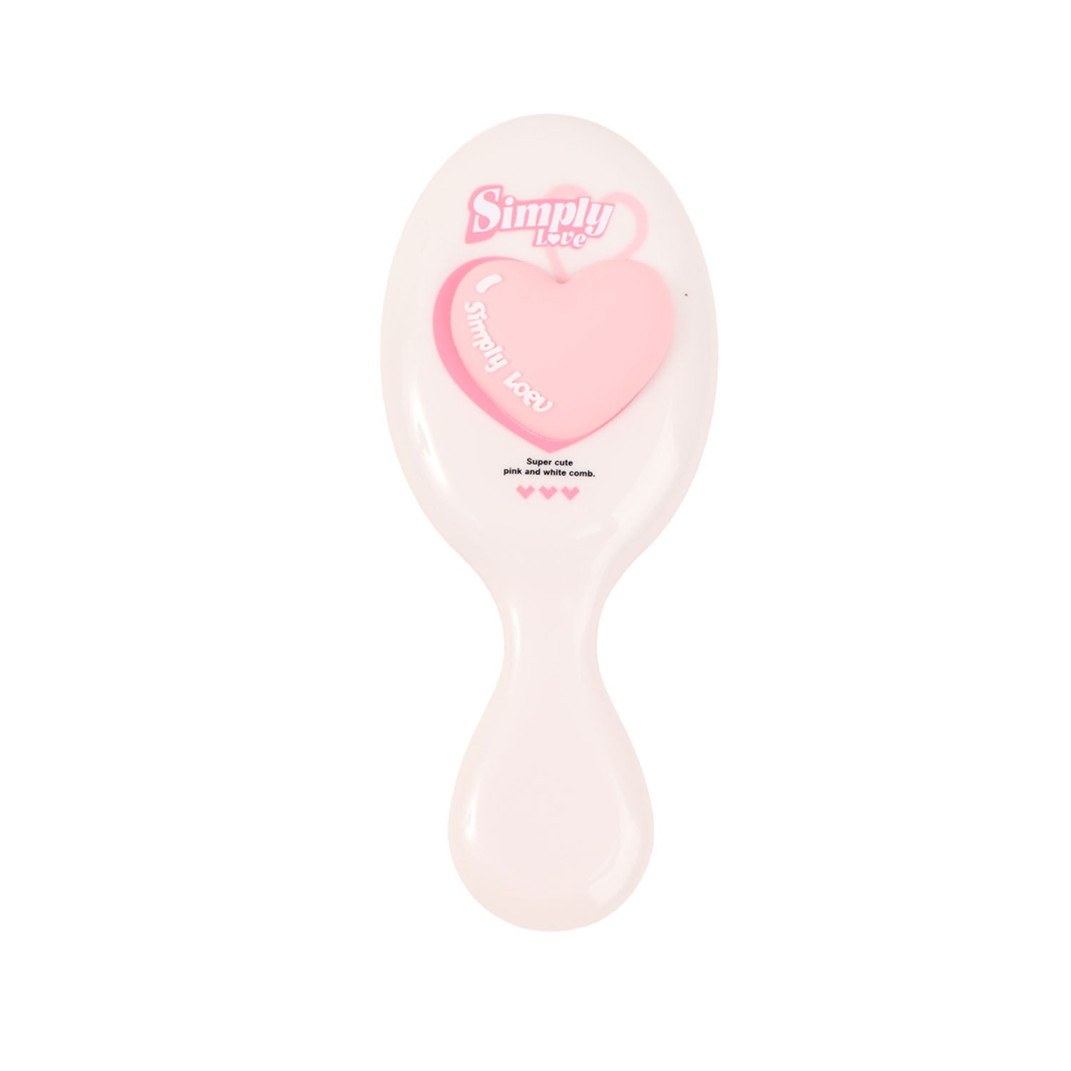 Light pink oval cushion hair brush with heart graphic and pink bristle tips