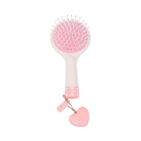 Light pink round hair brush with cushion base, pink bristles, heart pendant charm