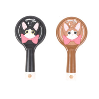 Black and brown round cat cushion brushes with Devon Rex face graphics