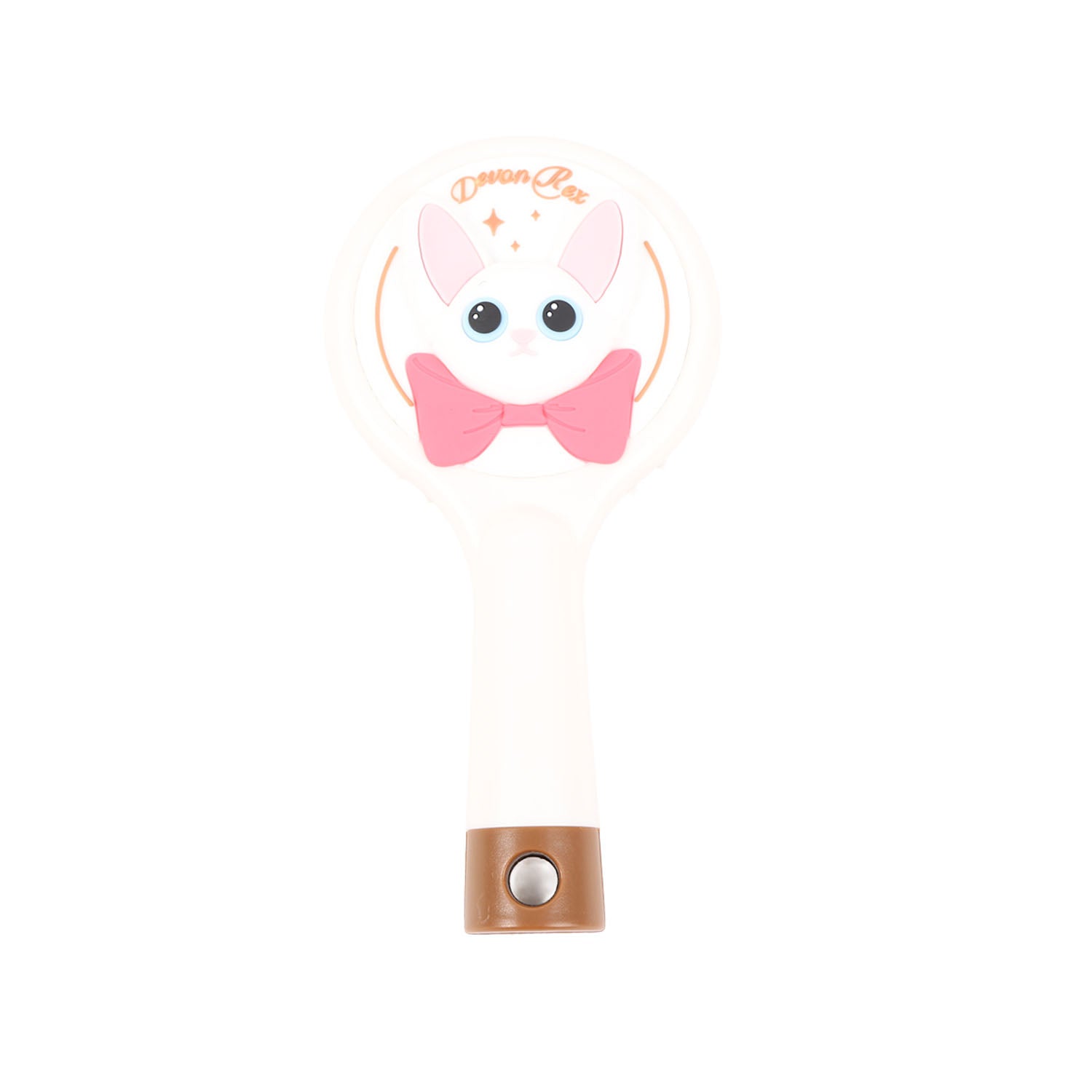 Off-white round cat cushion brush with pink bow cat face graphic