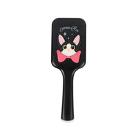 Black square cushion comb with cat face graphic and white pin teeth