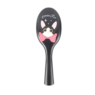 Black oval cushion hair brush with cartoon cat face on handle