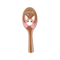 Brown oval cushion hair brush with cartoon cat face on handle