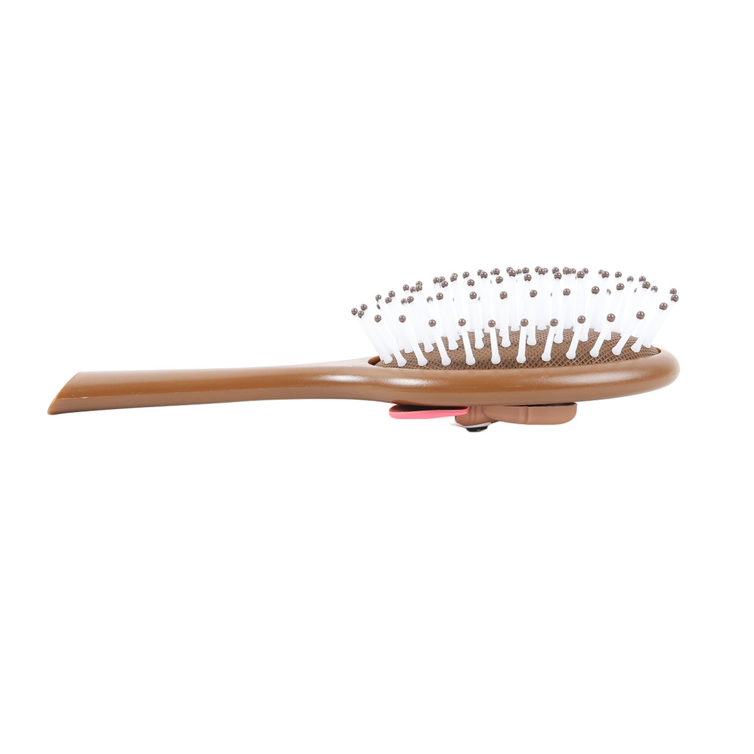 Brown oval cushion hair brush with round pin bristles on top