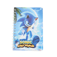 Blue Sonic spiral notebook with Sonic running pose and tropical cloud illustration on cover