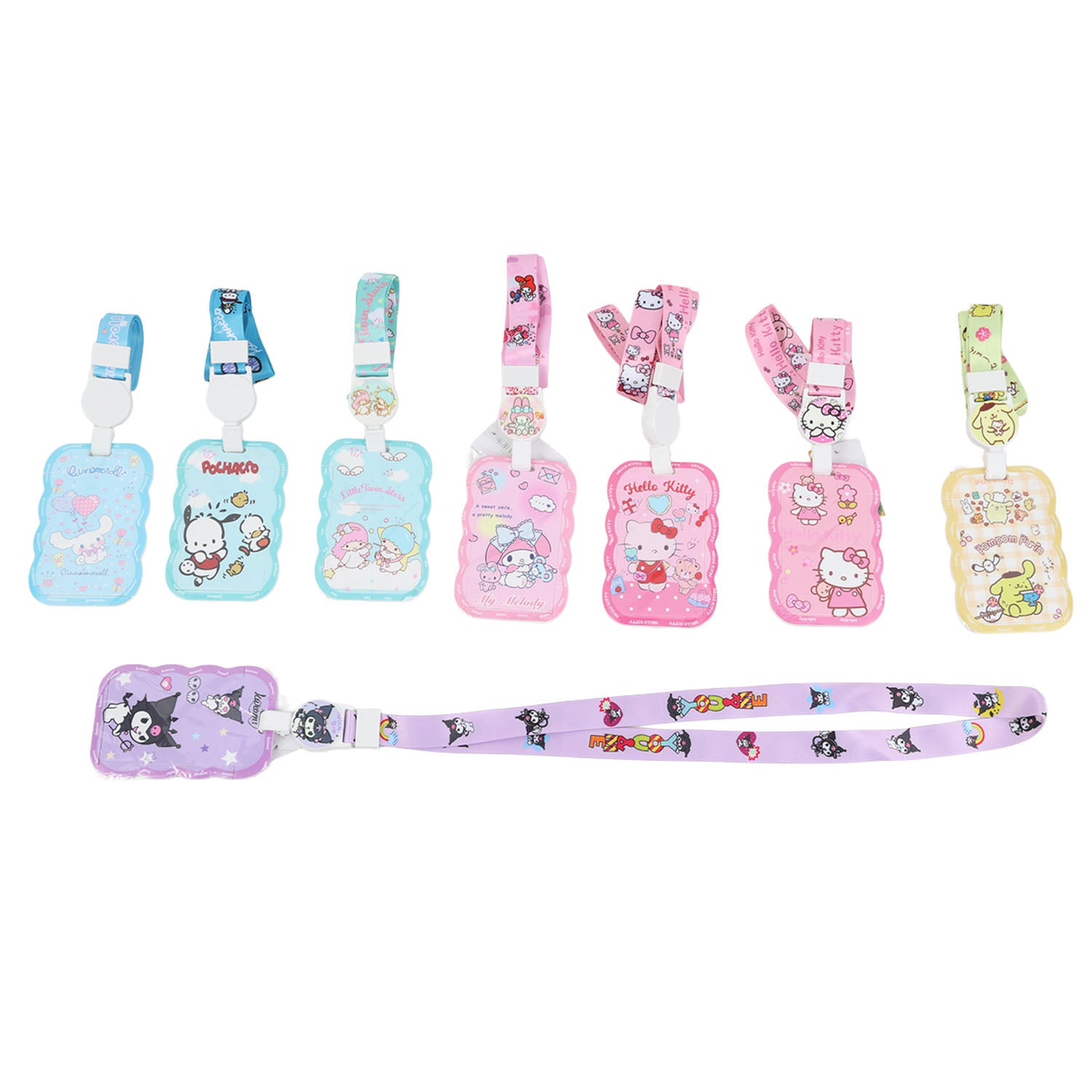 Assorted set of character card holders with matching lanyard strap