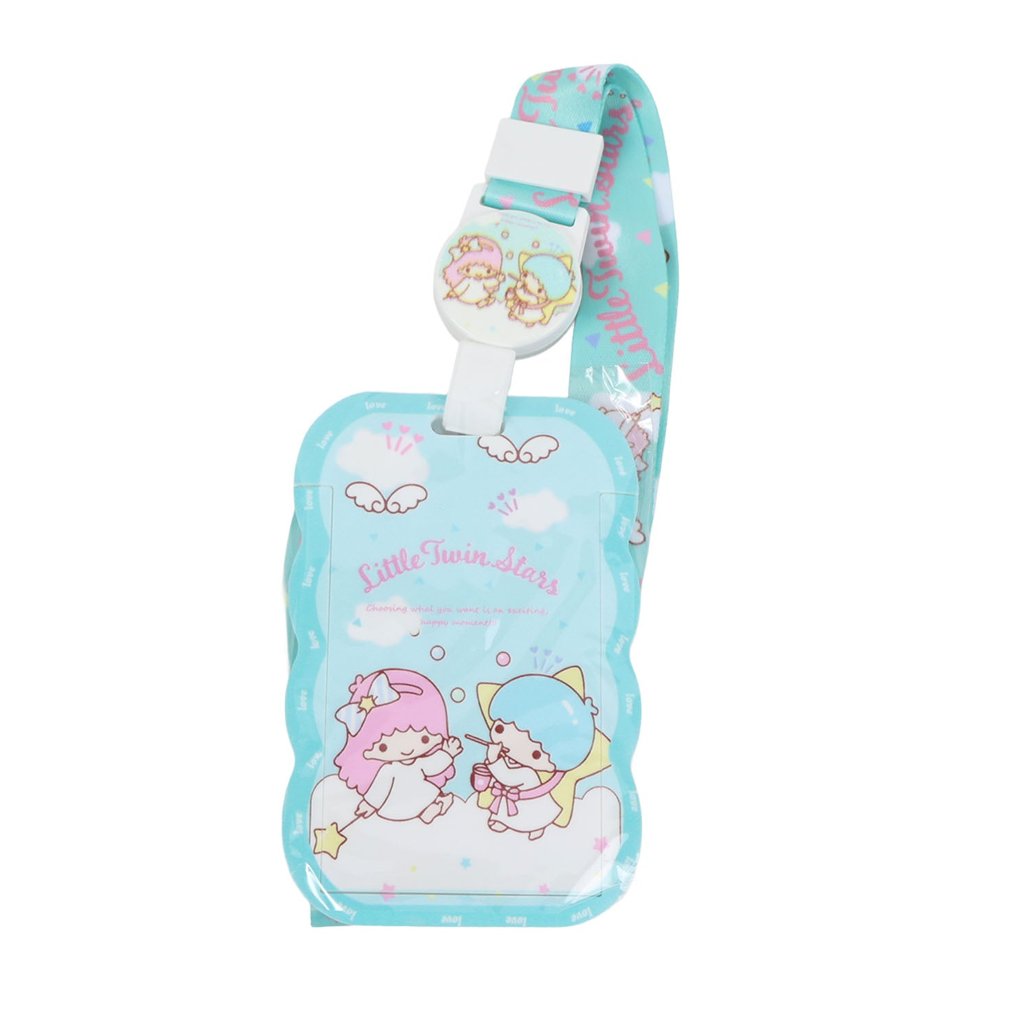 Light blue character card holder with Little Twin Stars cartoon print and clip