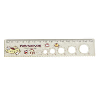 Pompompurin character ruler, beige with measurement scale and round cutout circles