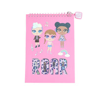 Spiral flip notebook sticker with 'ROAR' title and character trio on pink cover