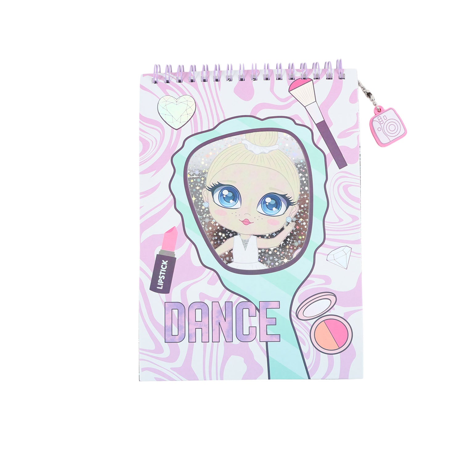 Spiral flip notebook sticker with pastel dance graphic and 'DANCE' cover