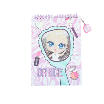 Spiral flip notebook sticker with pastel dance graphic and 'DANCE' cover