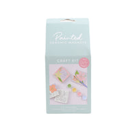 Painted ceramic magnet craft kit box, light blue with printed butterfly magnet designs