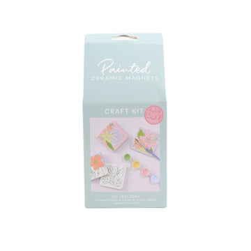 Painted ceramic magnet craft kit box, light blue with printed butterfly magnet designs