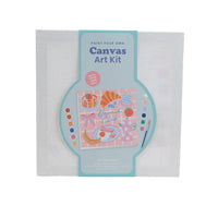 Square canvas art kit packaging with ocean-themed design and paint colors