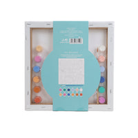 Square canvas art kit opened box with blank canvas and paint pots