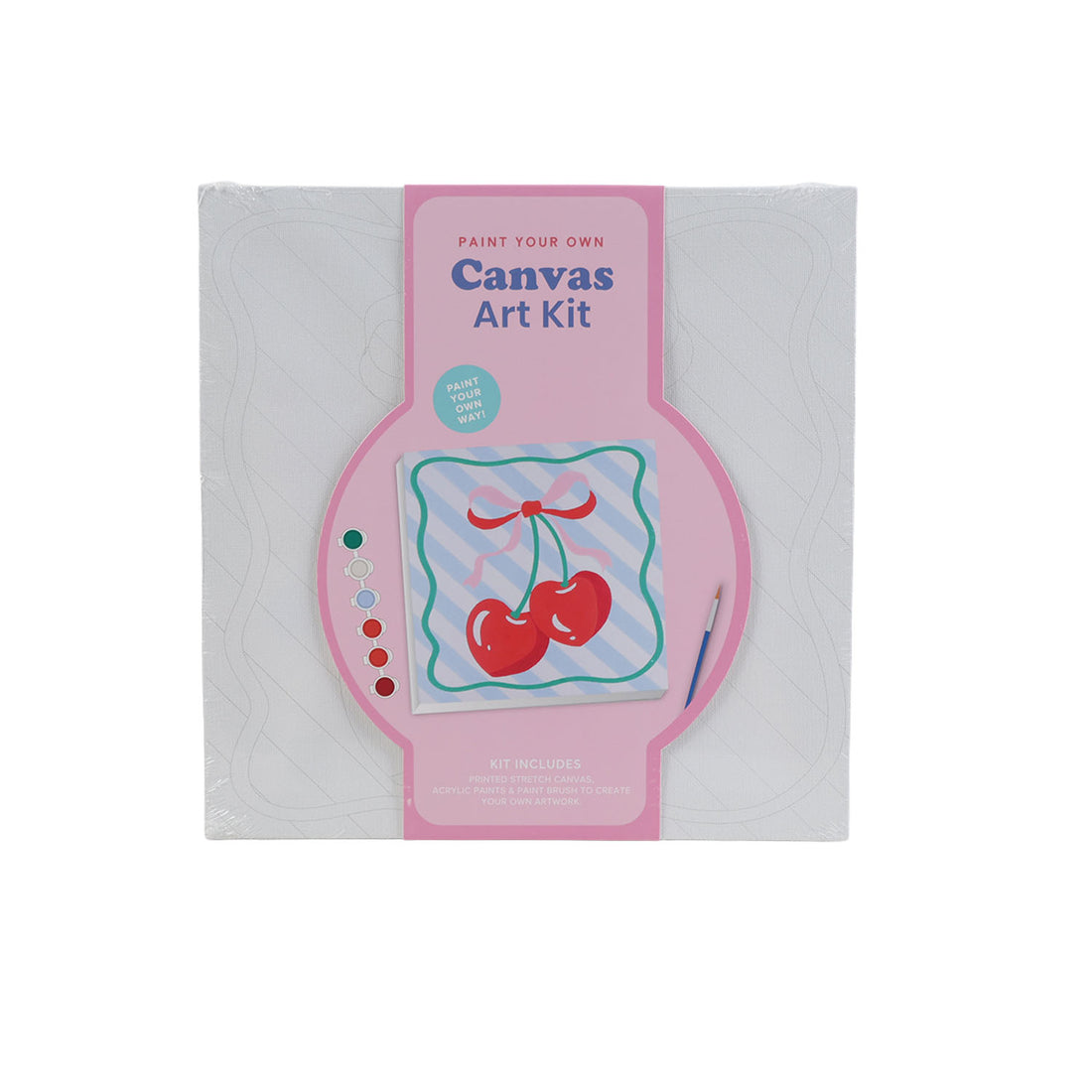 Canvas art kit box with paintable canvas design and cherry outline