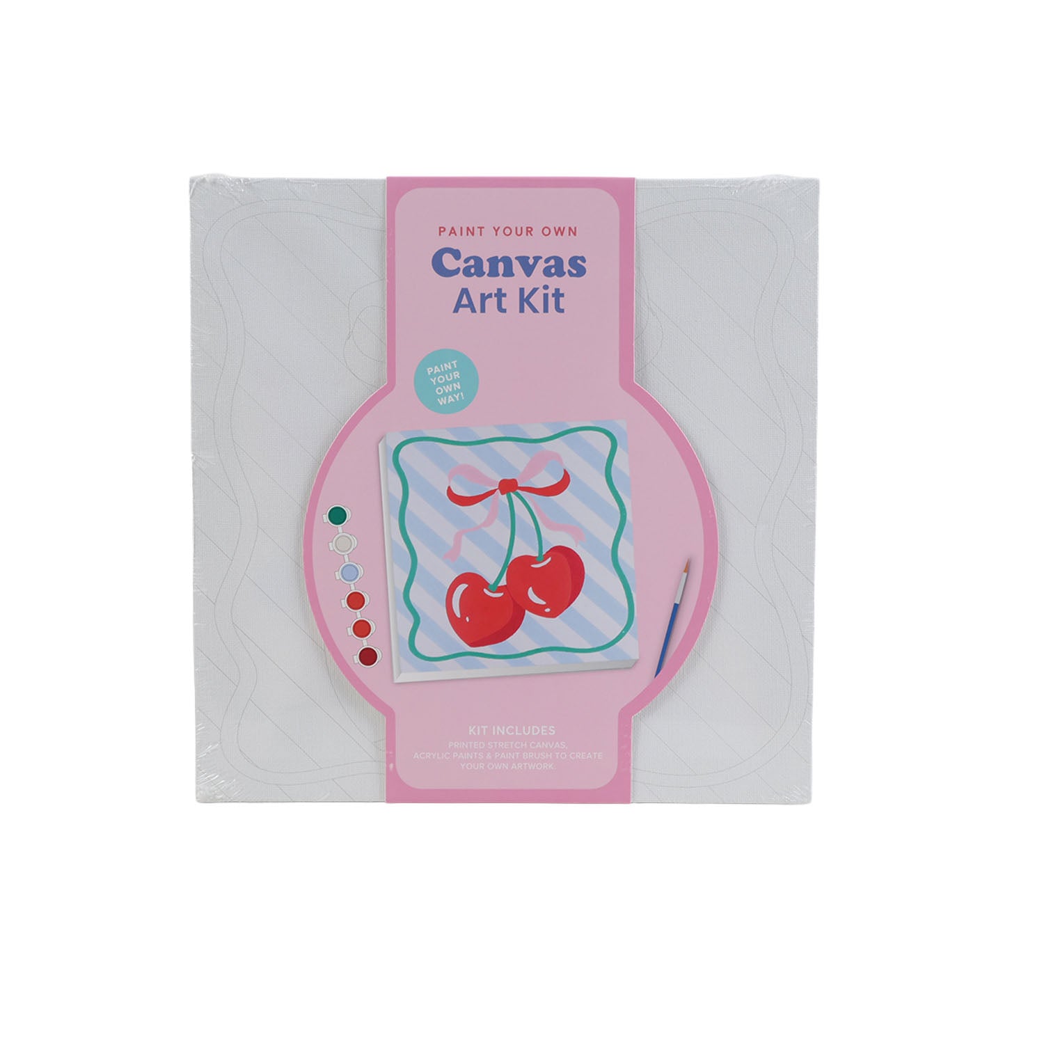 Canvas art kit box with paintable canvas design and cherry outline