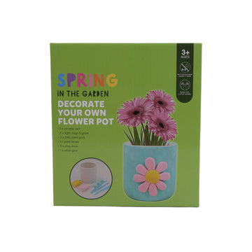 DIY flower pot craft kit box with pink daisy-style flower design