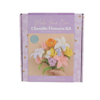 Chenille flower making kit box with illustrated flower bouquet and DIY materials