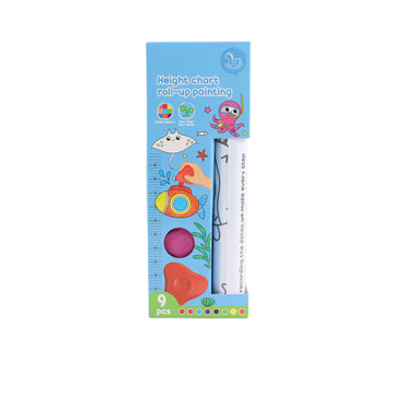 Height chart roll-up painting set box featuring undersea height chart and 9 pieces