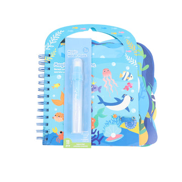 Water-reveal coloring book with blue marker pen and ocean animal cover