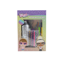 Kids coloring water bottle set box showing bottle, bead sheets, and marker set