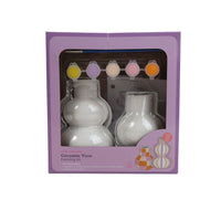 Ceramic vase painting kit box with two white vases and paint color pots inside