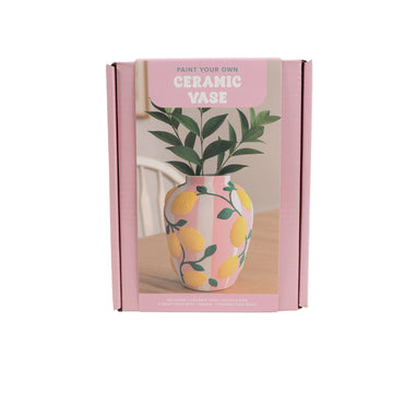 Paintable ceramic vase kit box with printed fruit-and-leaf vase design
