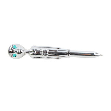 Chrome decorative ballpoint pen with teal gem cap and clip