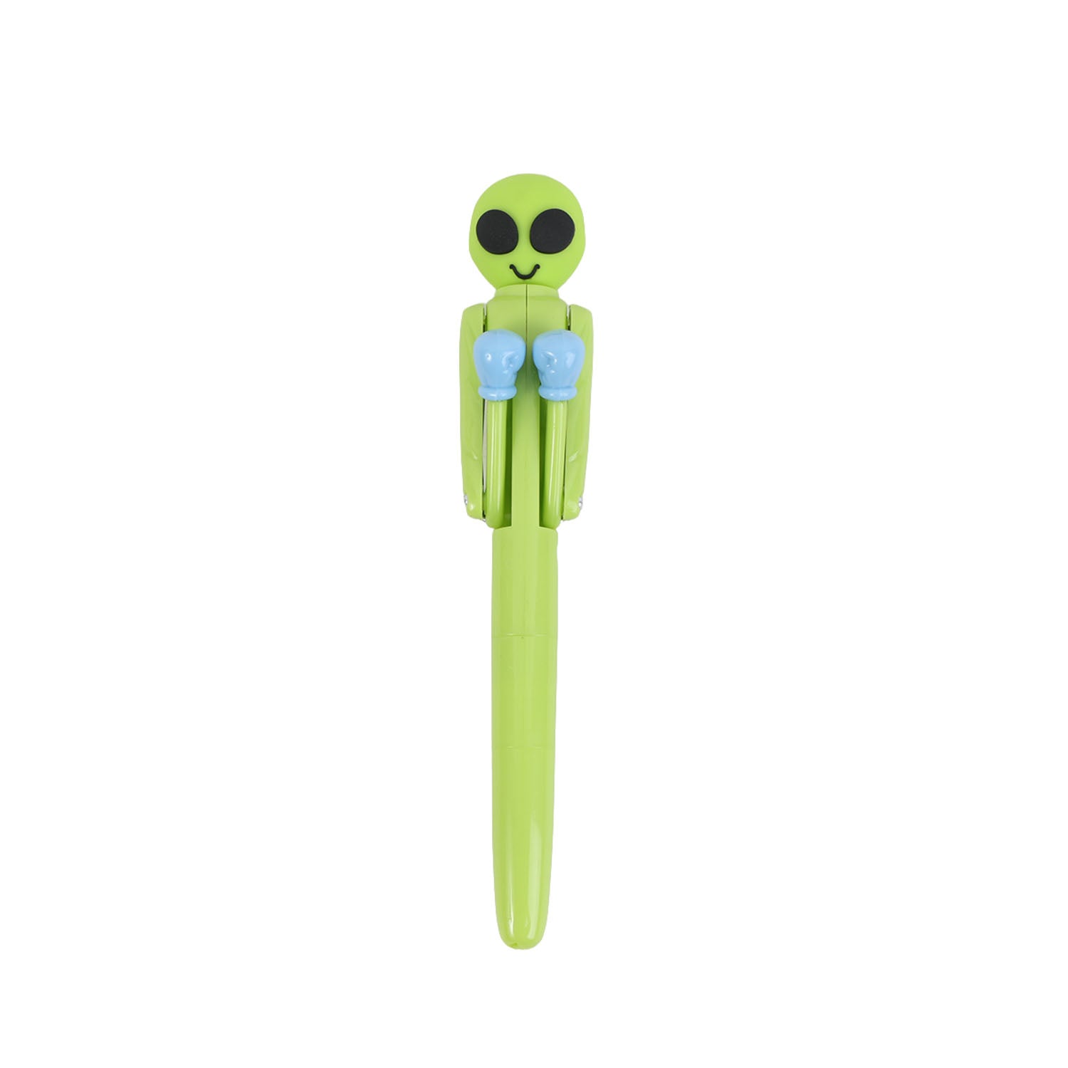 Alien novelty ballpoint pen with green body and blue details on top