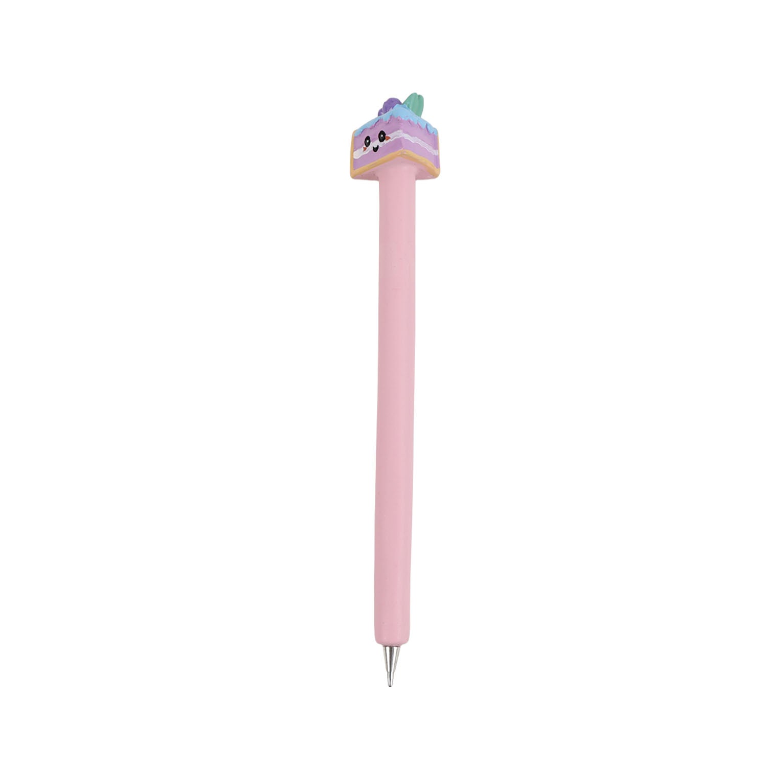 Pink ballpoint pen with pastel animal charm on the top