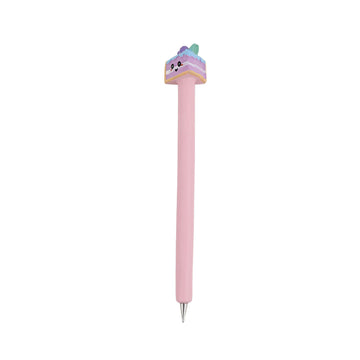 Pink ballpoint pen with pastel animal charm on the top