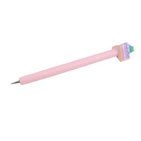 Pink ballpoint pen with pastel charm near the clip and tip