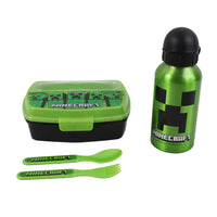 Minecraft green lunch box with spoon and fork plus green water bottle